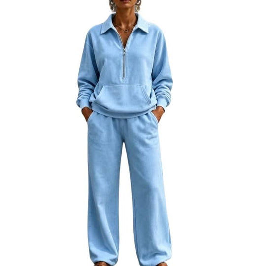 Damen Lässiges Sweat-Set mit Halbzip-Pullover und weiter Jogginghose Nord Taschen