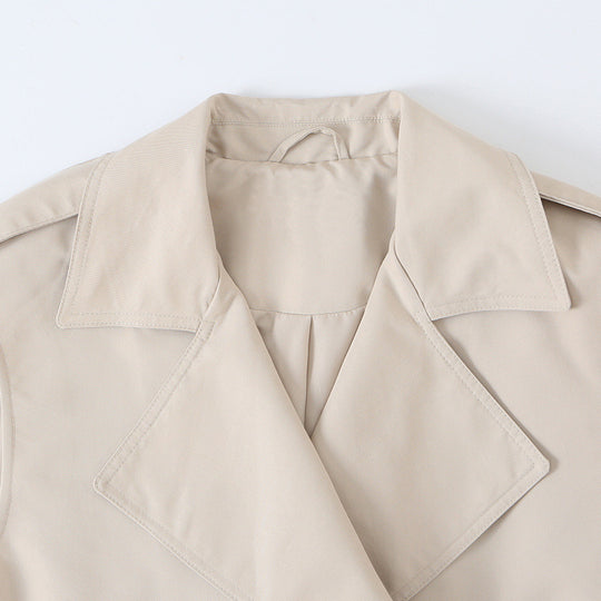 Damen Ärmellose Doppelreihige Trench‑Weste mit Reverskragen und Taillengürtel Nord Taschen
