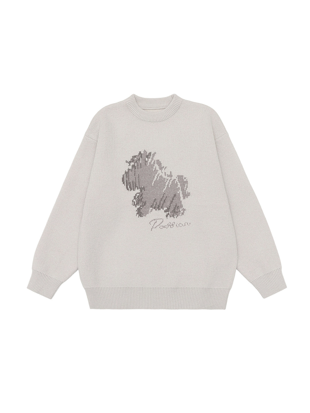 Damen Oversize-Strickpullover mit Jacquard-Hundemotiv und geripptem Saum Nord Taschen