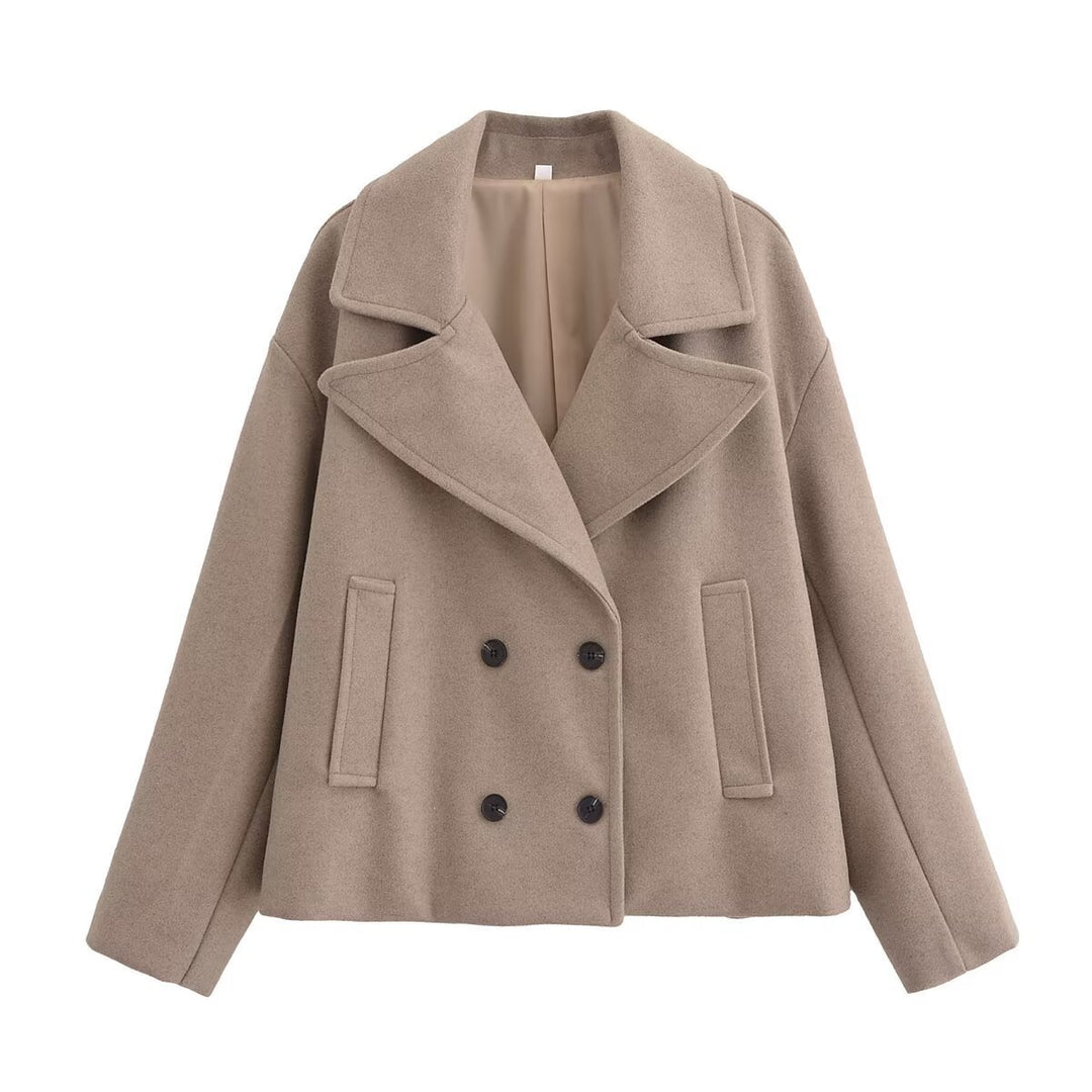 Damen Kurz geschnittener Wollmix-Peacoat mit weitem Revers und Eingrifftaschen Nord Taschen