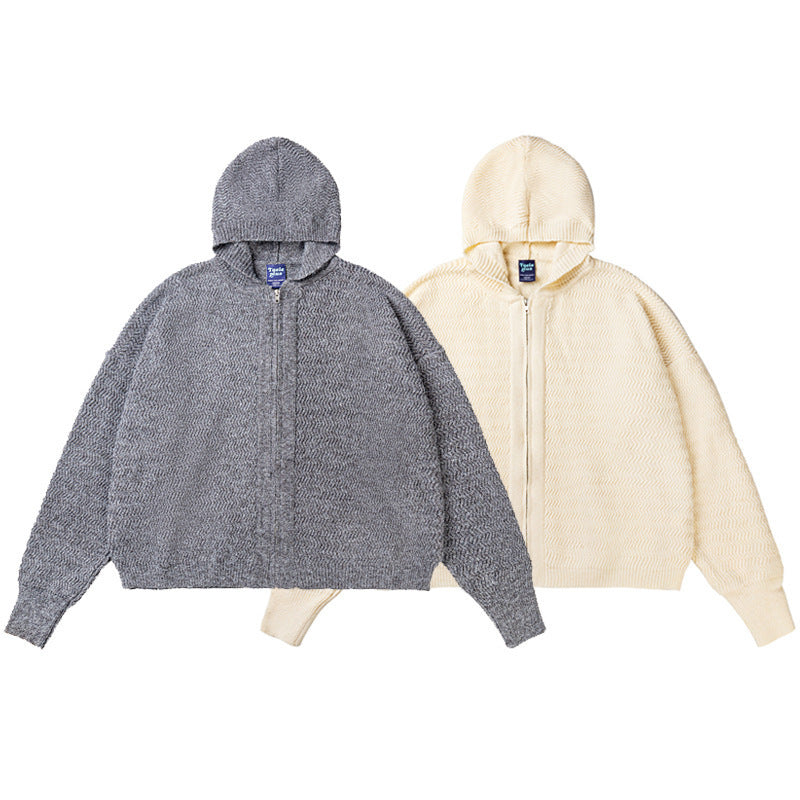 Unisex Strick-Kapuzenjacke mit Strukturmuster und durchgehendem Reißverschluss Nord Taschen