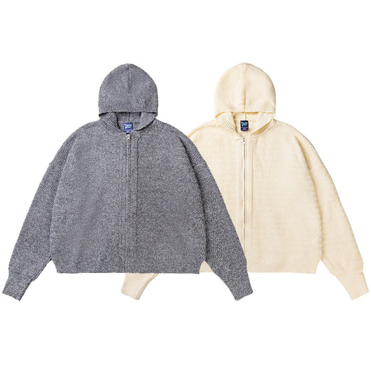 Unisex Strick-Kapuzenjacke mit Strukturmuster und durchgehendem Reißverschluss Nord Taschen