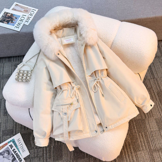 Damen nan wattierter Parka mit abnehmbarem Kunstfellkragen, Tunnelzugtaillierung und Reißverschlusstaschen Nord Taschen