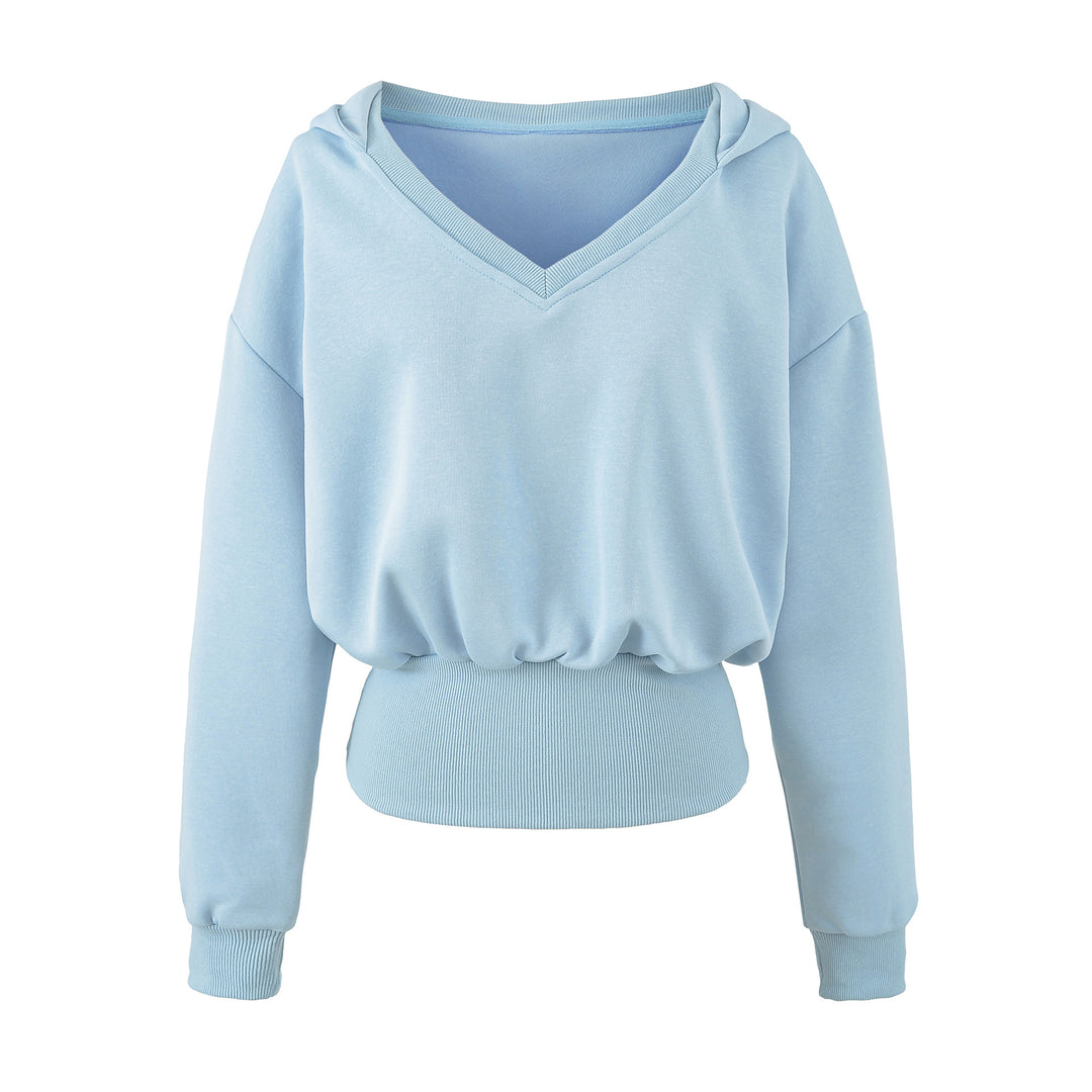 Damen Komfort-Lounge-Set mit kurzem V-Kapuzenpullover und hochgeschnittenen Weitbein-Joggern Nord Taschen