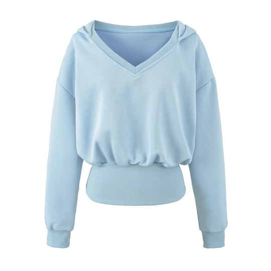 Damen Komfort-Lounge-Set mit kurzem V-Kapuzenpullover und hochgeschnittenen Weitbein-Joggern Nord Taschen