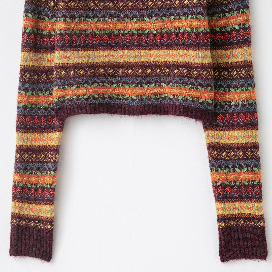 Damen Kurzgeschnittene Fair-Isle Strickjacke mit Rundhalsausschnitt und Knopfleiste Nord Taschen