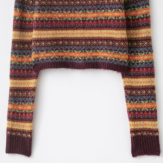 Damen Kurzgeschnittene Fair-Isle Strickjacke mit Rundhalsausschnitt und Knopfleiste Nord Taschen