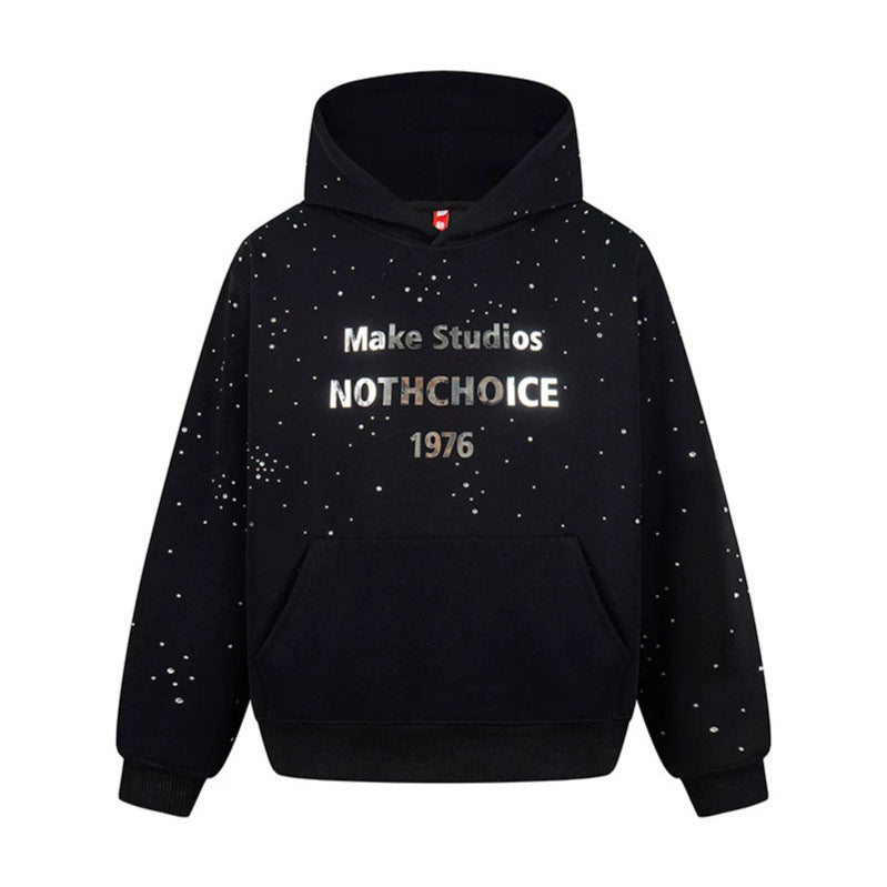 Damen Kapuzenpullover mit Statement-Print Metallic-Lettering und Paint-Splatter-Optik Nord Taschen