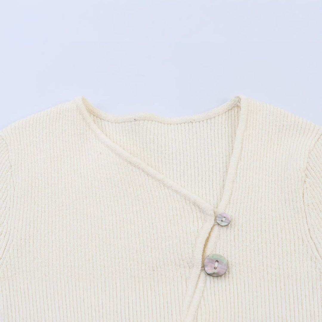 Damen Asymmetrische Feinstrick-Cardigan mit Zierknopfleiste Nord Taschen