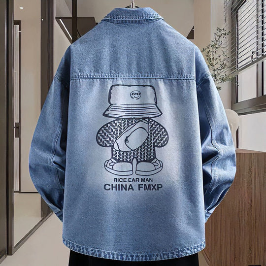 Herren Oversized Denim-Hemdjacke im Relaxed-Worker-Style mit Brusttasche und Druckknöpfen Nord Taschen