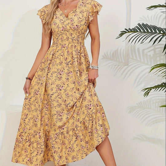 Damen Maxikleid mit floralem Design und voluminösen Ärmeln