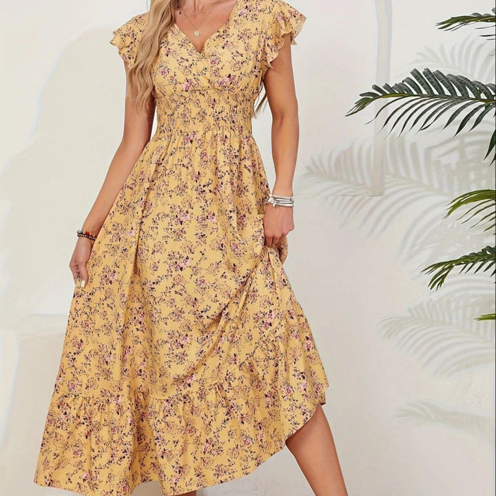 Damen Maxikleid mit floralem Design und voluminösen Ärmeln
