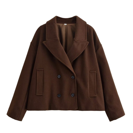 Damen Kurz geschnittener Wollmix-Peacoat mit weitem Revers und Eingrifftaschen Nord Taschen