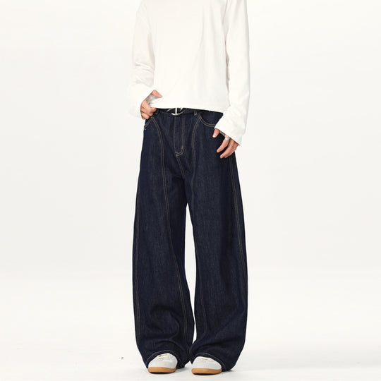 Unisex Ultraweite tiefsitzende Baggy-Jeans aus rohem Denim mit Kontrastnähten Nord Taschen