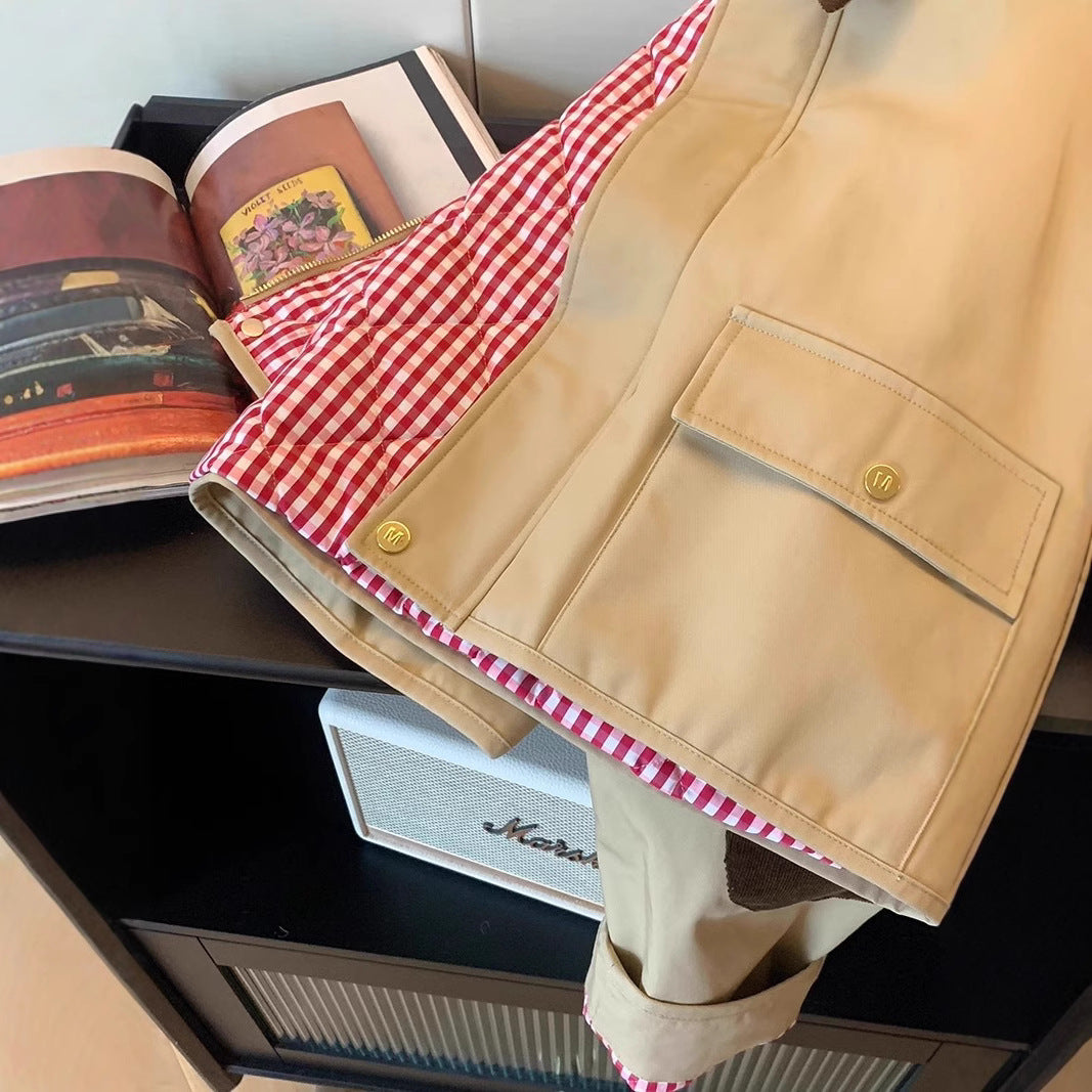Damen Modische Utility-Jacke mit Samtkragen Nord Taschen