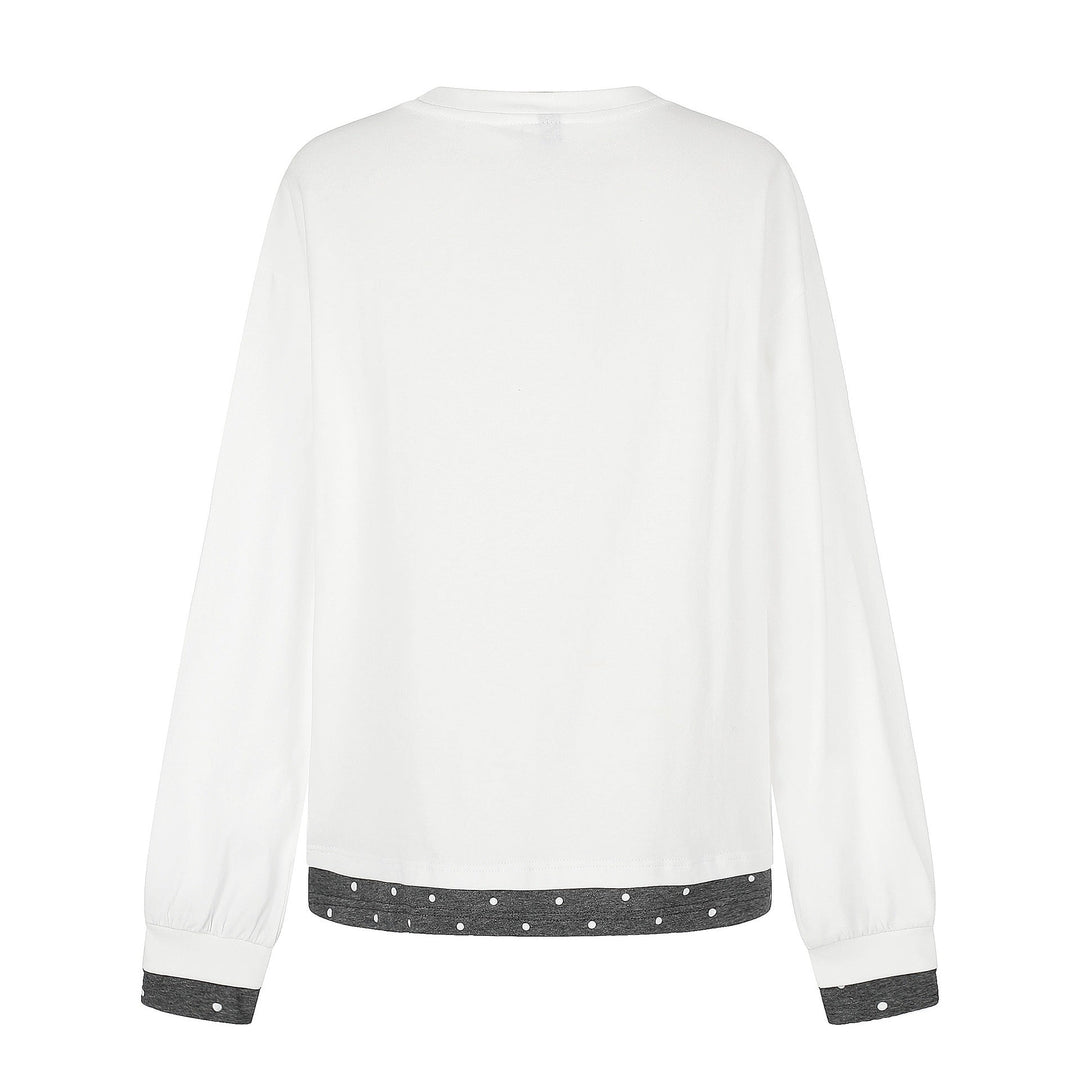 Damen Langarm-Pyjama-Top mit halbnaher Knopfleiste, Herz-Hundeprint und kontrastiertem Bündchen Nord Taschen