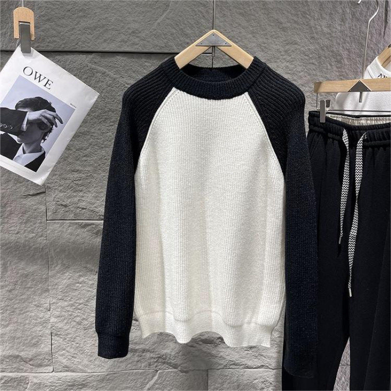 Herren Raglan-Kontraststrickpullover mit feiner Rippstruktur und gerippten Bündchen Nord Taschen