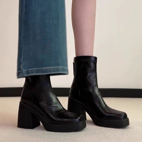 Damen modische Ankle Boots mit robustem Blockabsatz und eleganter Naht