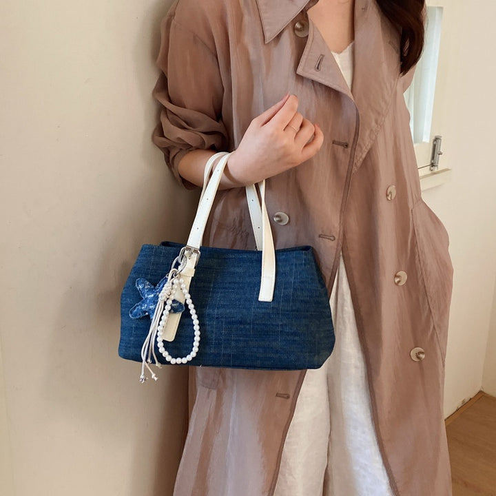 Damen Denim Shopper-Tasche mit abnehmbarem Anhänger Nord Taschen