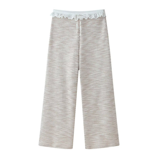Damen Weite Tweed-Hose mit Spitzenbund und Kordelzug Nord Taschen