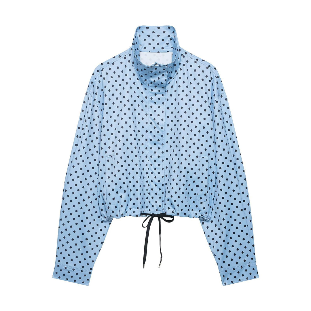 Damen Cropped-Übergangsjacke mit Polka-Dot, hohem Funnelkragen und Tunnelzug Nord Taschen
