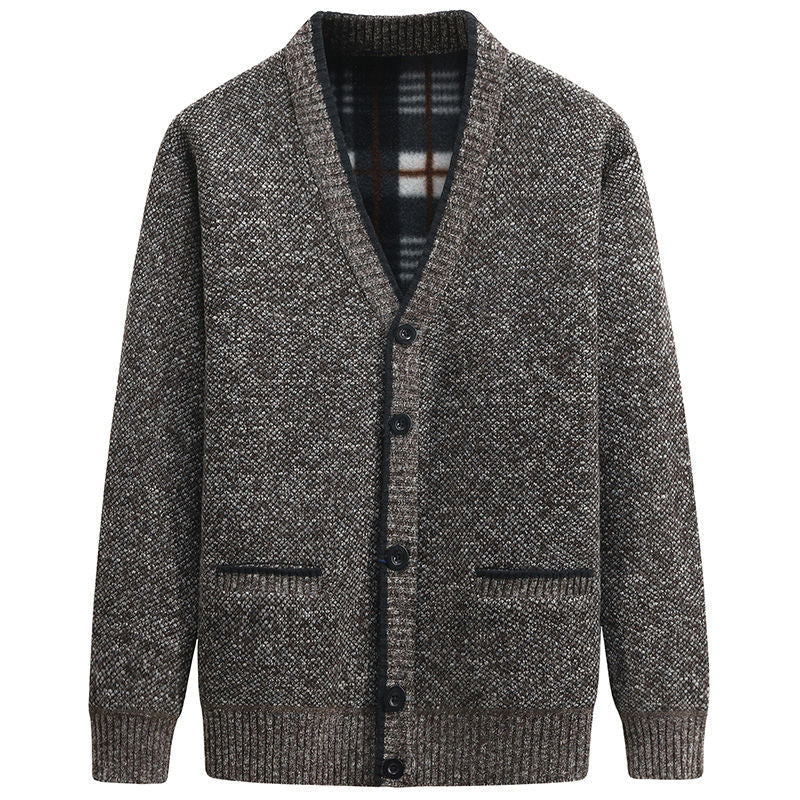 Herren Strickjacke mit kariertem Innenfutter und praktischen Taschen