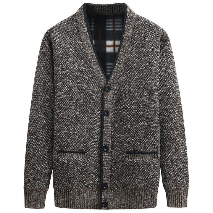 Herren Strickjacke mit kariertem Innenfutter und praktischen Taschen