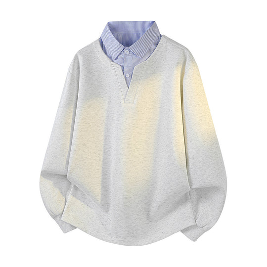 Damen Oversize-Sweatshirt mit eingearbeitetem Hemdkragen, V‑Ausschnitt und abgerundetem Saum Nord Taschen