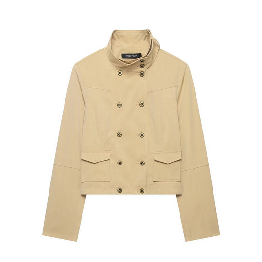 Damen Kurzer doppeltreihiger Utility-Blouson mit hohem Stehkragen und aufgesetzten Klappentaschen Nord Taschen