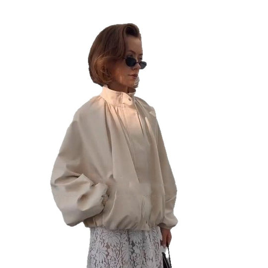 Damen Oversize Blousonjacke mit Stehkragen und Volumenärmeln Nord Taschen