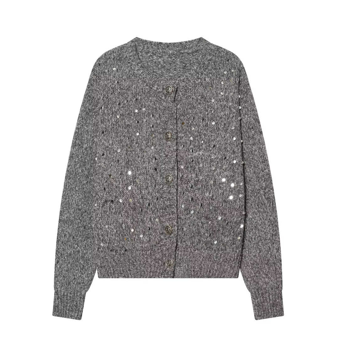 Damen Strickcardigan mit Pailletten und Zierknöpfen Nord Taschen