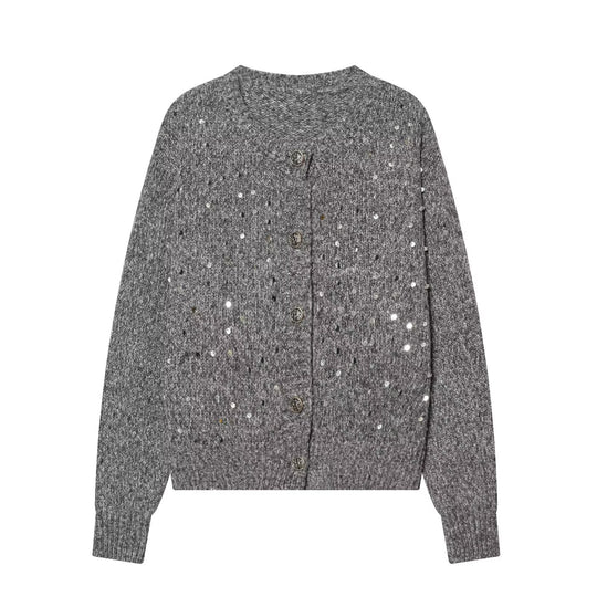 Damen Strickcardigan mit Pailletten und Zierknöpfen Nord Taschen
