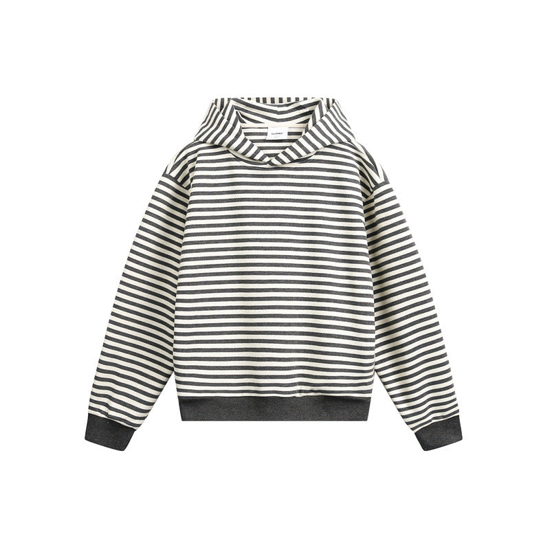 Unisex Gestreifter Kapuzenpullover im Boxy-Cut mit Raglanärmeln Nord Taschen