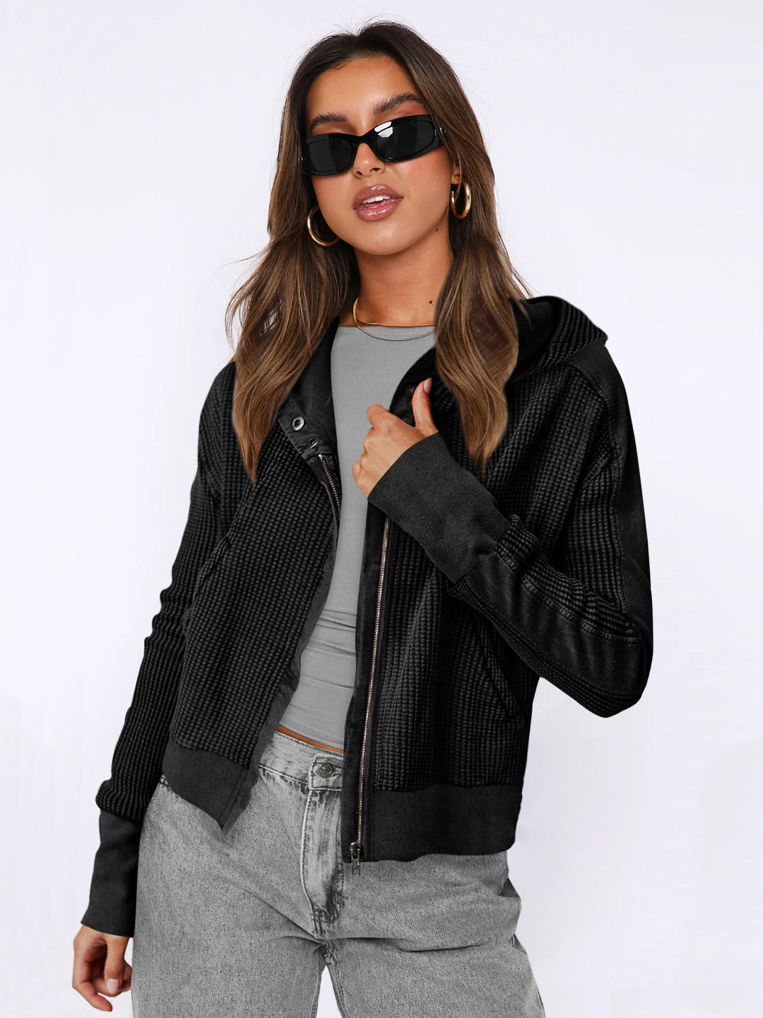 Damen Sportliche Kapuzenjacke aus strukturiertem Material