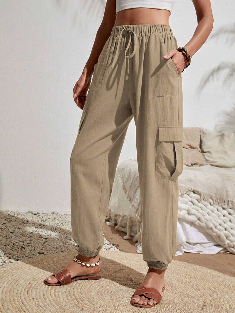 Damen Leichte Cargo-Jogginghose mit Tunnelzug, Gummibund und elastischen Bündchen Nord Taschen