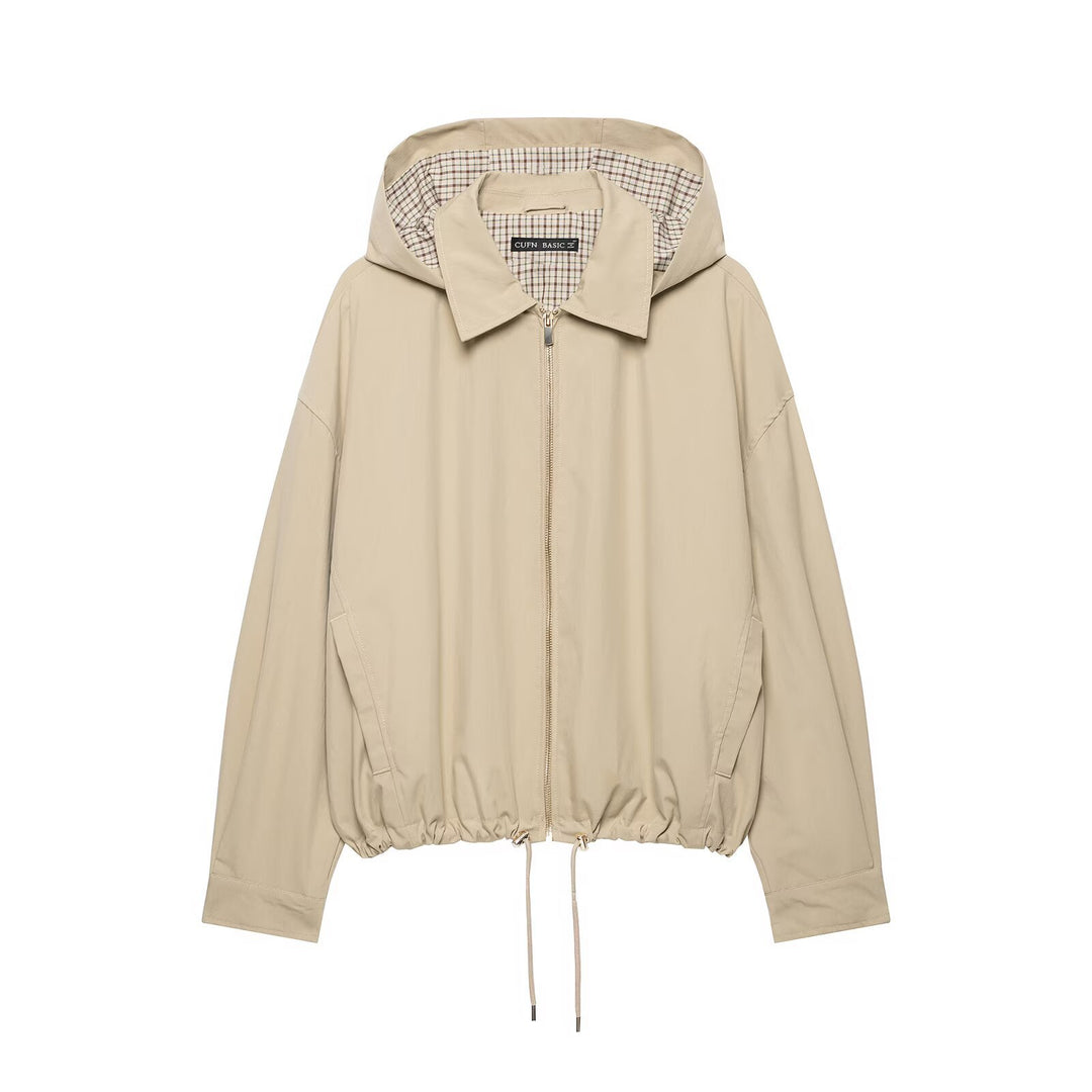 Damen Leichte Kapuzen‑Übergangsjacke im Oversize‑Cropped‑Schnitt mit Kordelzug Nord Taschen