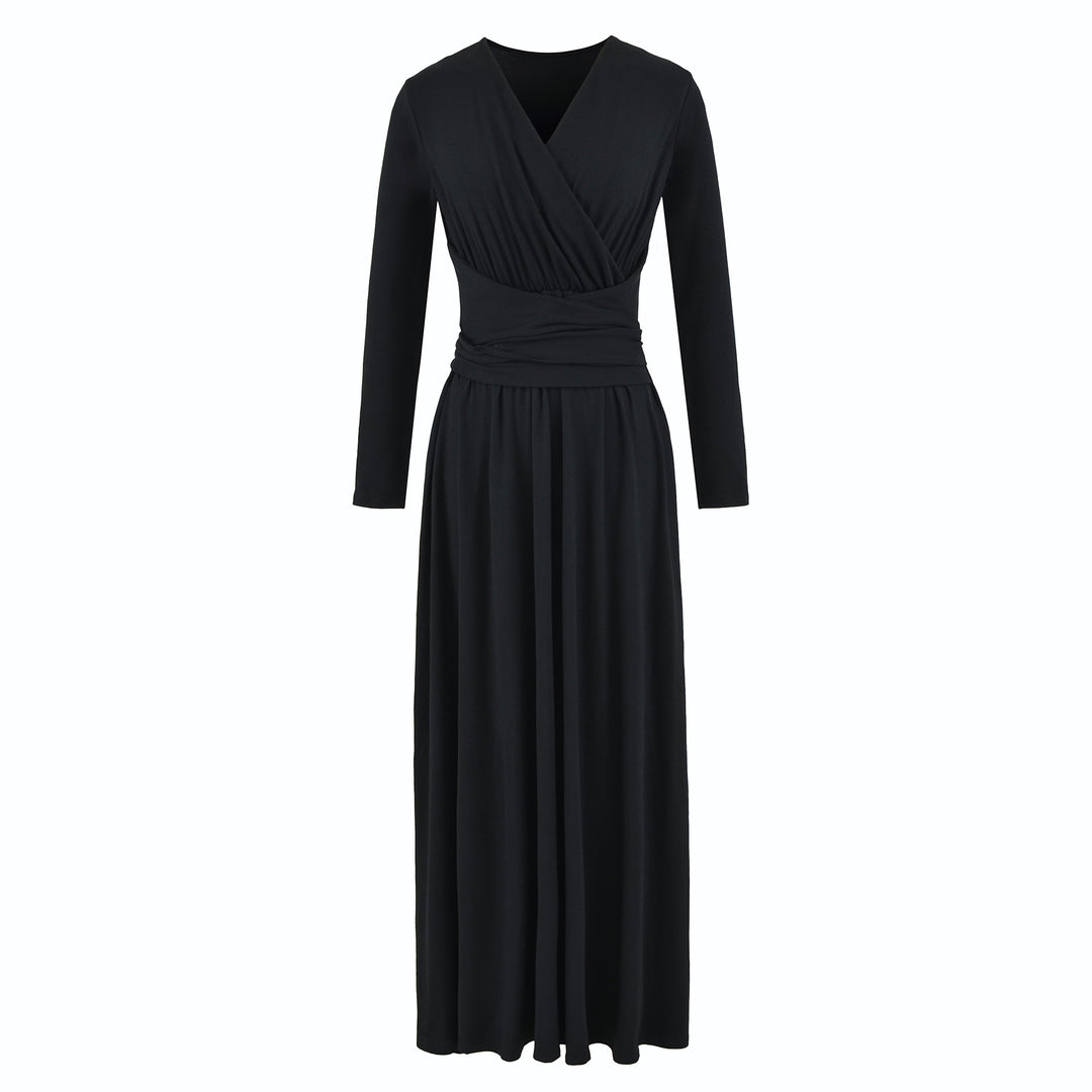 Damen Maxi-Wickelkleid mit taillierter Wickelpartie und langen Ärmeln Nord Taschen