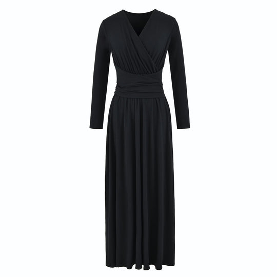 Damen Maxi-Wickelkleid mit taillierter Wickelpartie und langen Ärmeln Nord Taschen