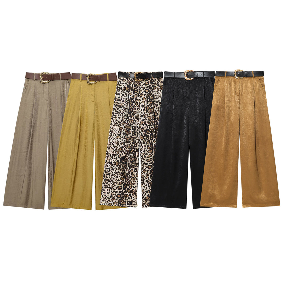 Damen High‑Waist Palazzo‑Hose mit Leoparden‑Print, weitem Bein und Ziergürtel Nord Taschen