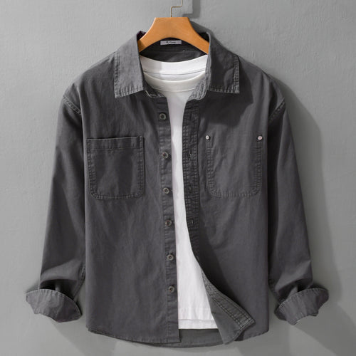 Herren Relaxed-Fit Baumwoll-Overshirt-Jacke mit Doppelbrusttaschen und Kentkragen Nord Taschen