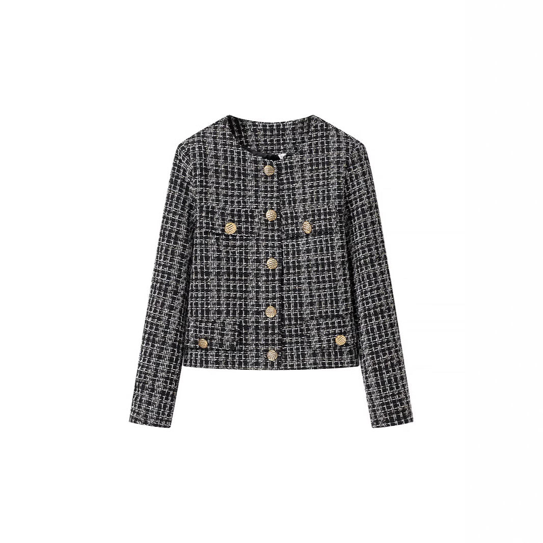Damen Bouclé-Tweed-Jacke mit Zierknöpfen und kastiger Cropped-Silhouette Nord Taschen