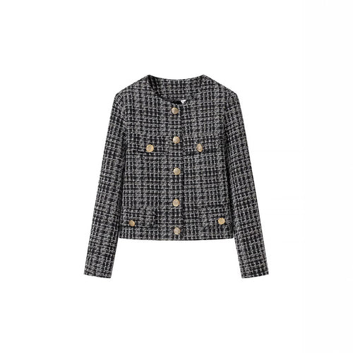 Damen Bouclé-Tweed-Jacke mit Zierknöpfen und kastiger Cropped-Silhouette Nord Taschen