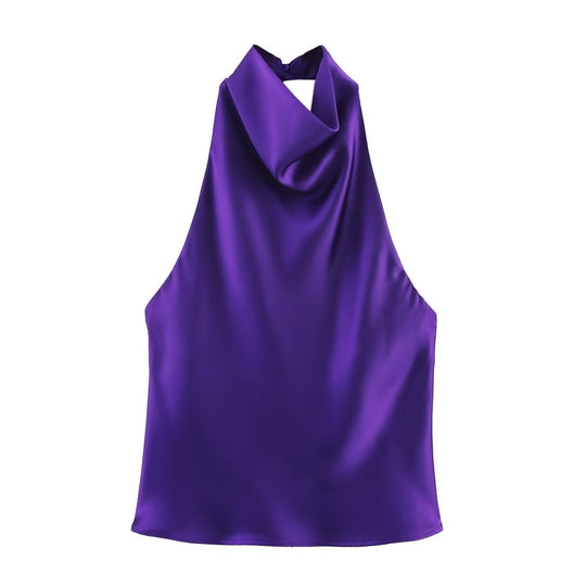 Damen elegantes Haltertop mit fließendem Schnitt und dekorativen Details