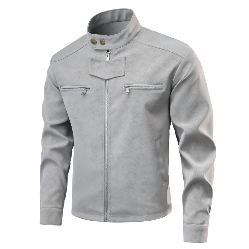 Herren Velourslederoptik-Bikerjacke mit Stehkragen, Brustreißverschlusstaschen & verdeckter Druckknopfblende Nord Taschen