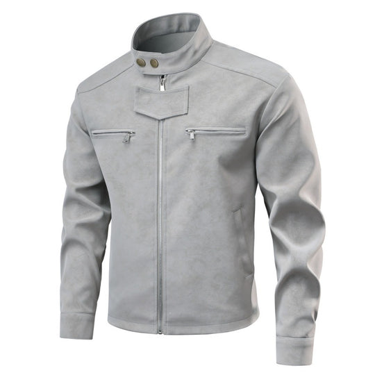 Herren Velourslederoptik-Bikerjacke mit Stehkragen, Brustreißverschlusstaschen & verdeckter Druckknopfblende Nord Taschen