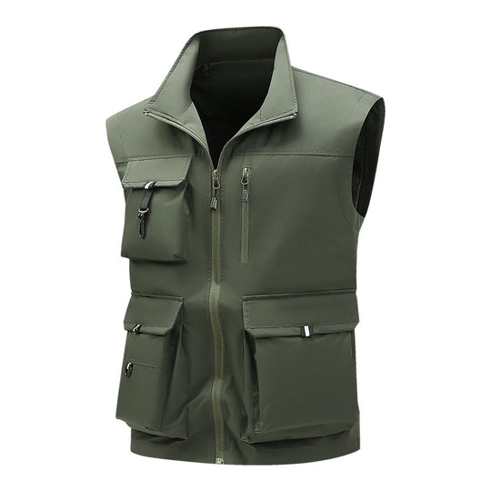 Herren Multifunktionale Outdoor-Utility-Weste mit mehreren Cargo-Taschen und Stehkragen Nord Taschen