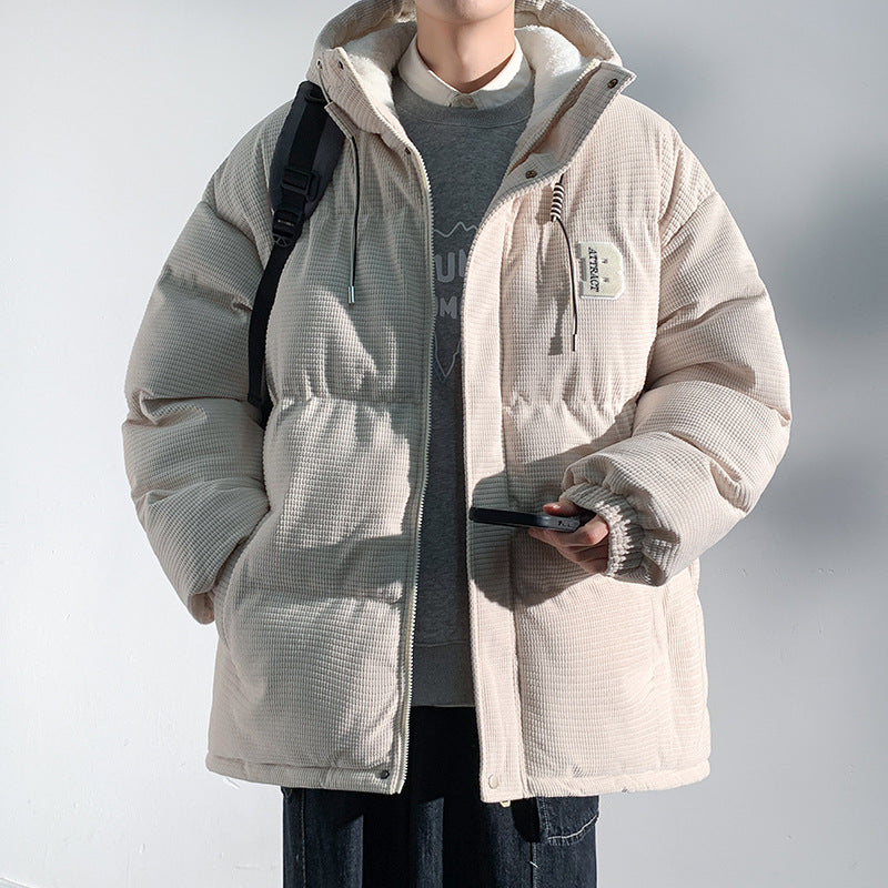 Herren Gepolsterte Cord-Steppjacke mit Kapuze, Teddyfleece-Innenfutter und Oversize-Schnitt Nord Taschen
