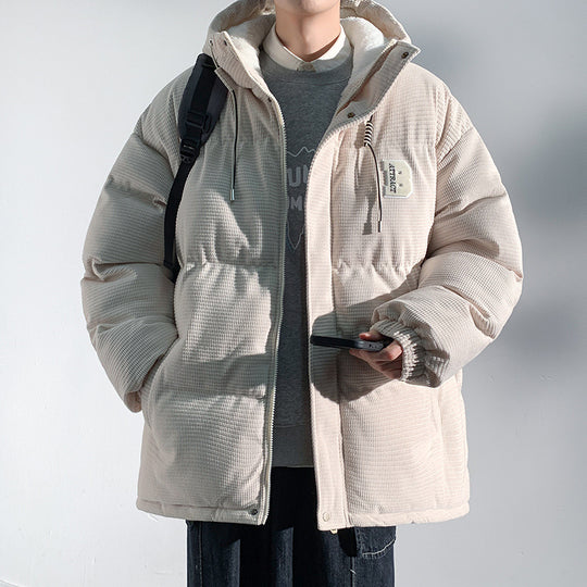 Herren Gepolsterte Cord-Steppjacke mit Kapuze, Teddyfleece-Innenfutter und Oversize-Schnitt Nord Taschen