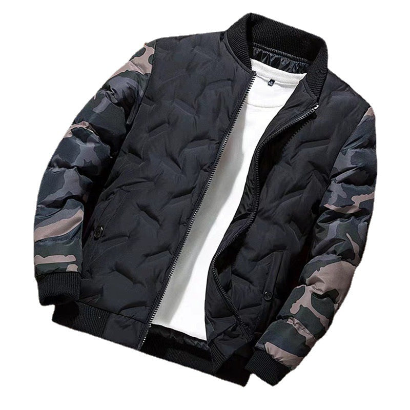 Herren Gesteppte Bomberjacke mit Camouflage-Ärmeln und Rippbündchen Nord Taschen