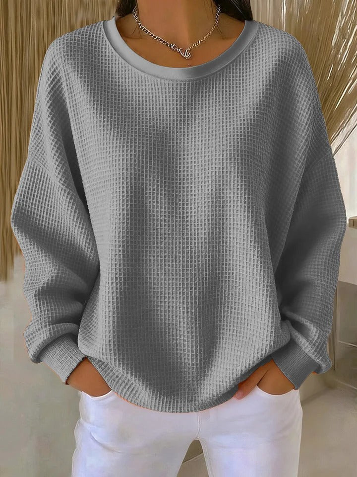 Damen Oversize Waffelstrick-Sweatshirt mit Rundhalsausschnitt Nord Taschen
